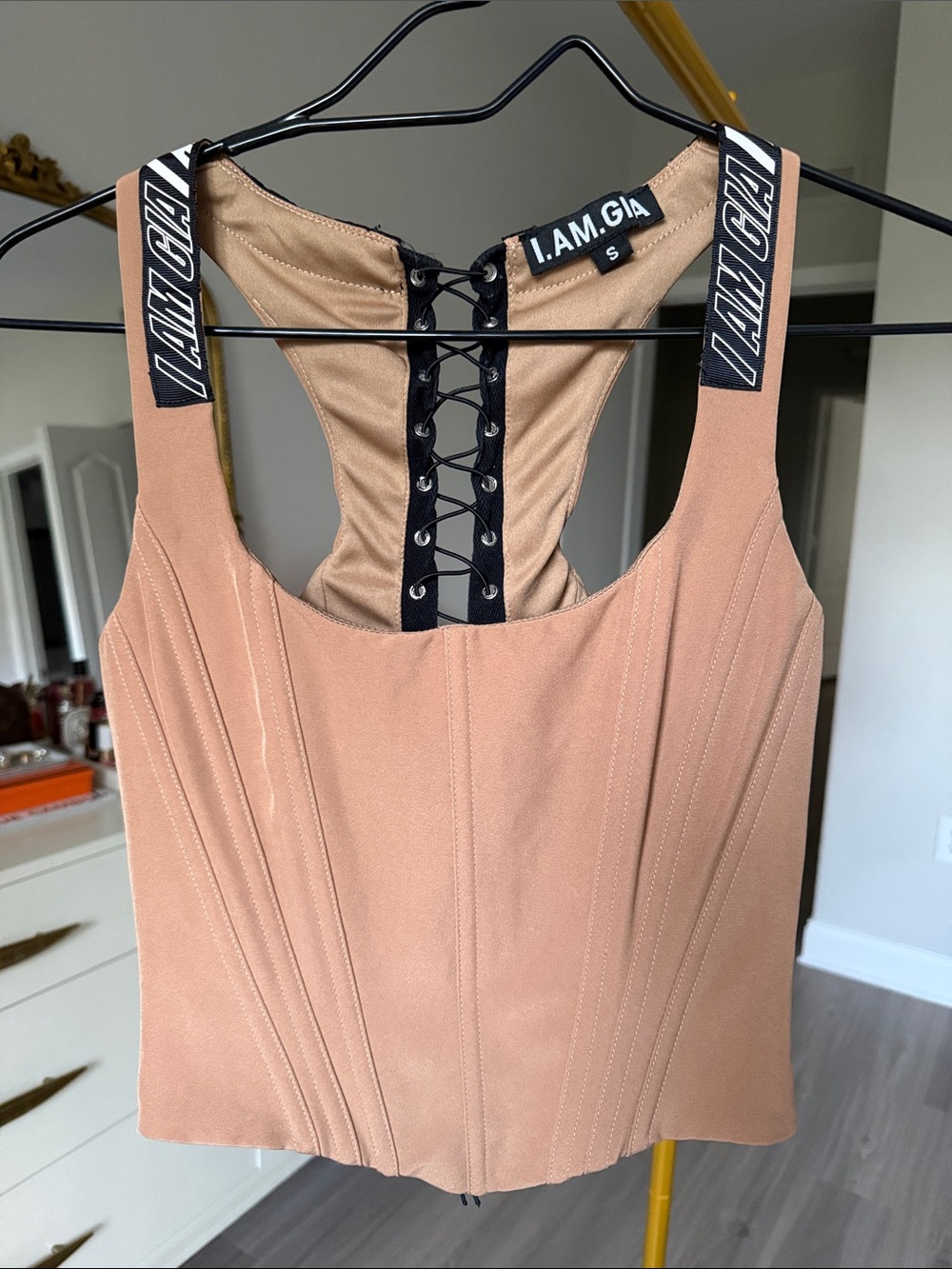 I.AM.GIA Tan SIOBHAN Corset Tank with Branded Straps